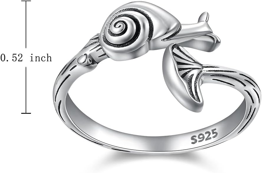Mushroom Rings for Women Snail Sterling Silver Adjustable Open Ring Nature Inspired Adjustable Mushroom Jewelry Woodland Jewelry Gift for Women
