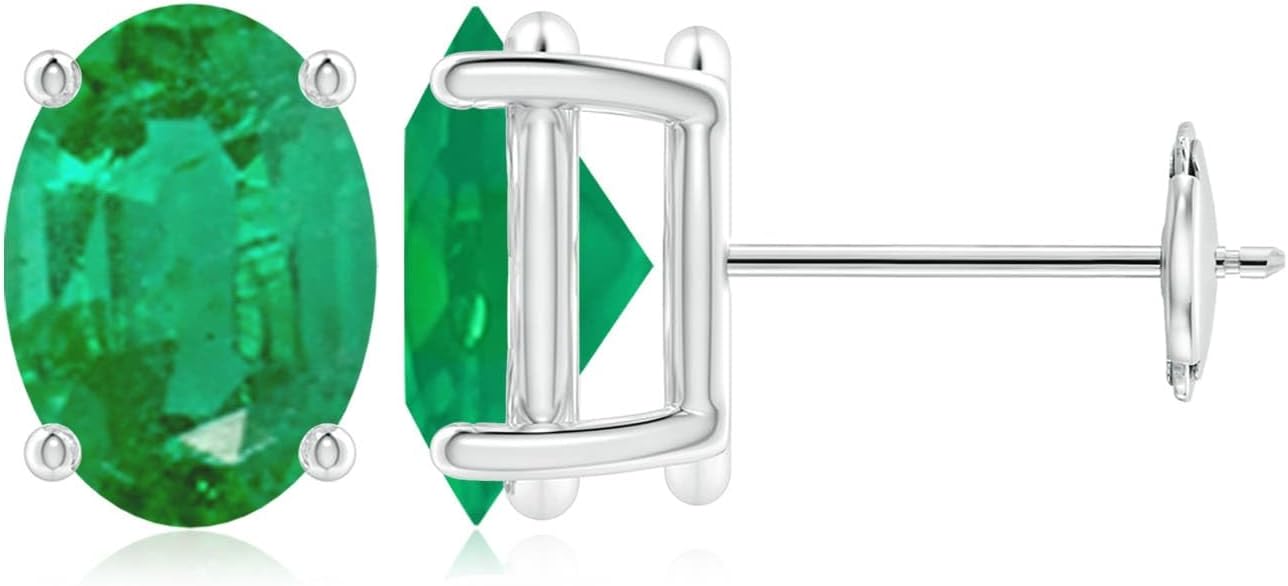 ANGARA Natural Emerald Earrings for Women | Oval Shape Emerald Classic Earrings in 14K Solid Gold/Platinum | May Birthday, Anniversary, Gemstone Jewellery Gift