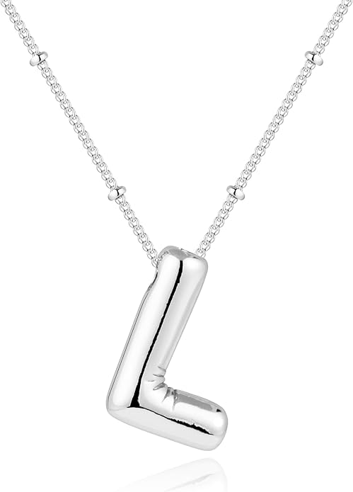 Inerney Valentines Day Gifts Gold Bubble Letter Necklace Initial Necklaces for Women, Chunky 14K Plated Balloon Initials, Trendy Charm Non Tarnish Custom Name Pendant Jewelry Gifts for Mom