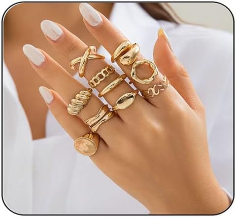MIFYNN Chunky Gold Rings for Women Gold Silver Adjustable Thick Ring Fashion Statement Ring Open Dome Ring Chunky Silver Rings Geometric Curved Minimalist Simple Rings