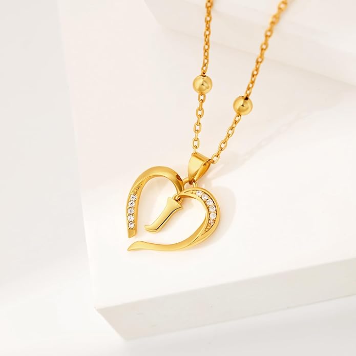 Cicy Bell Womens Heart Initial Necklace for Women 18k Gold Plated Shell Personalized Letter Pendant Necklace 17.7'' with 2'' Extender