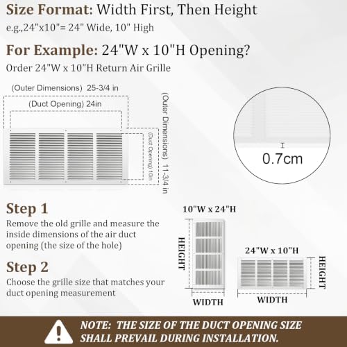 24x10 Steel Return Air Grille, Fits 24"W x 10"H Duct Opening - Image 3