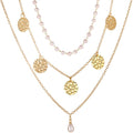 Multi-layered Necklace with Pendant,Gold Layered, Alloy Necklace Round Pearl Necklace Statement Women’s Jewelry Pearl Jewelry Gifts for Women – 14"+2"