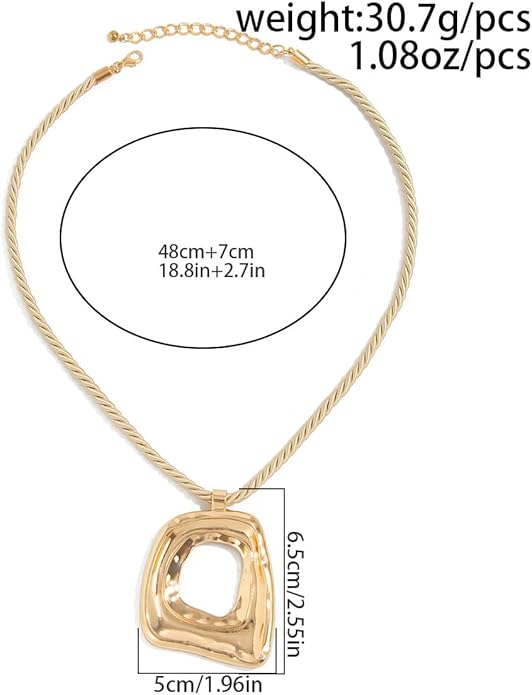 PLOUTOS Statement Modern Geometric Hollow Square Pendant Rope Chain Necklace for Women Bold Fashion Layering Collarbone Jewelry Party Wear Accessory