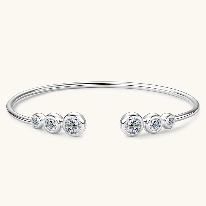 Moissanite Cuff Bangle, 1.8cttw D Color VVS1 Clarity Bracelet fit 7" Below Wrist, 925 Sterling Silver Bangle for Women Wife or Girlfriend Birthday Gifts