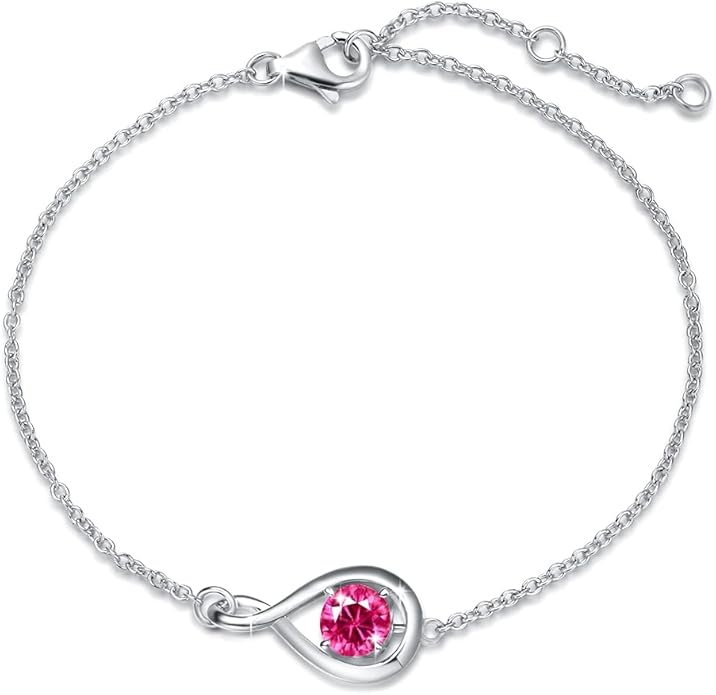 FANCIME Love Bracelet 925 Sterling Silver Infinity Birthstone Bracelets for Women Fine Jewelry Birthday Christmas Gifts for Her Mom Wife, Chain Length 6.7"+1.2" Extend