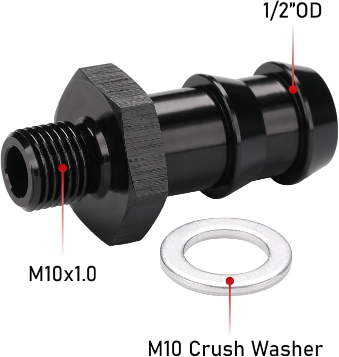 M10x1.0 Male Metric to 1/2 Barb Fuel Pump Outlet Adapter Fitting Aluminum Black - Image 2
