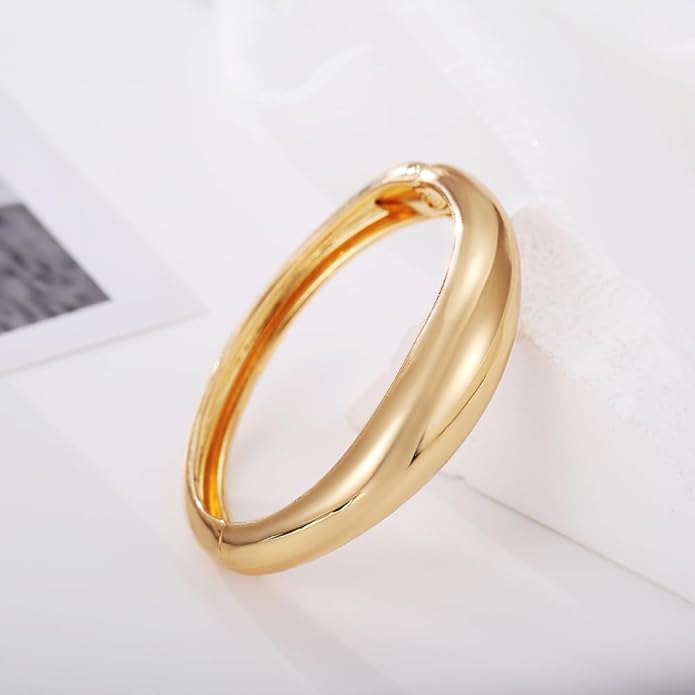 Golden Polished Chunky Twisted Hinged Waterdrop Bangle Bracelet for Women Spiraled Oval Bangle Bracelet