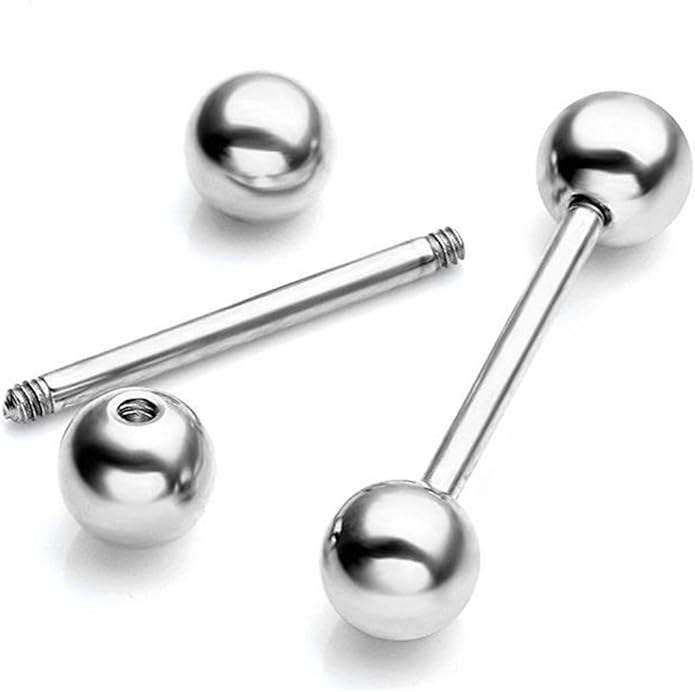 Kiokioa 12pc 14G Mix-color Stainless Steel Straight Barbell Tongue Rings Bars Piercing 5/8" Length