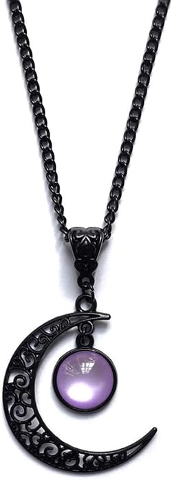 GYRMMUE Moon Crystal Necklace Punk Style Moon Pendant Necklace Vintage Black Crescent Moon Necklace Dark Gothic Necklace Halloween Costume Jewelry Women