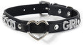 Succuba Handmade Heart Ring Rhinestone Letter Pu Leather Choker Collar Necklace for Women and Men