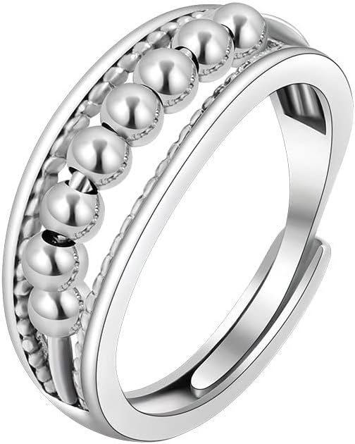 Vito 925 Sterling Silver Fidget Anxiety Ring for Women, Adjustable Open Spinner Ring Stress Relief Ring Stacking Band Anillos Jewelry Gift for Mom Daughter