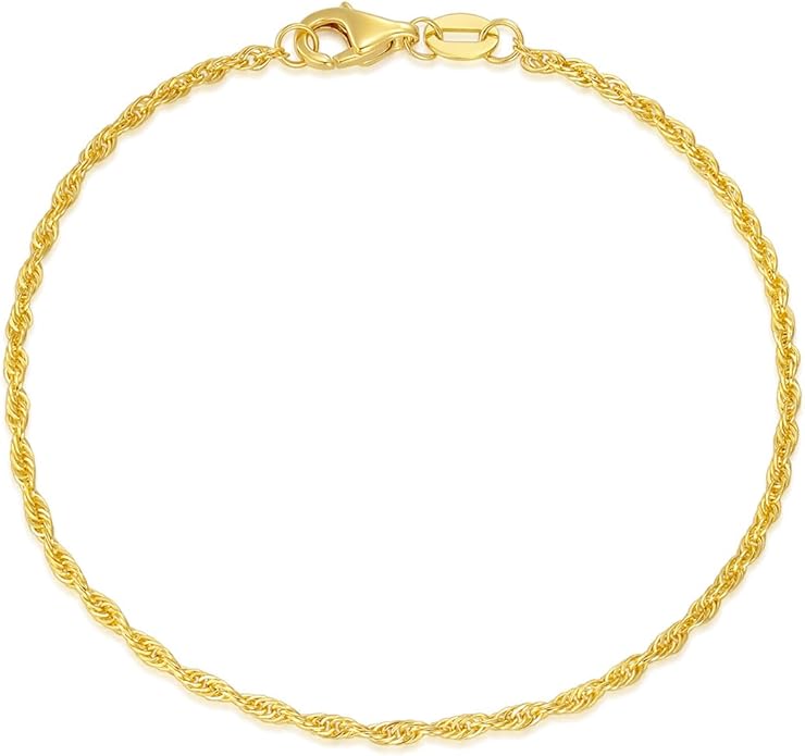 14K Yellow Gold 6-13 Inch 1.2mm-3.2mm Chain Bracelet Anklet for Women, Cuban Link Curb/Rope/Paper Clip/Round Snake/Herringbone/Bead/Water Wave, Thin Gold Chain Bracelet Durable Strong Real 14k Gold Chain Bracelet Anklet