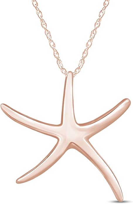 Starfish Charm Pendant Necklace for Women 14K Gold Plated 925 Sterling Silver Ocean Beach Jewelry with 18 Inch Rope Chain Summer Gift
