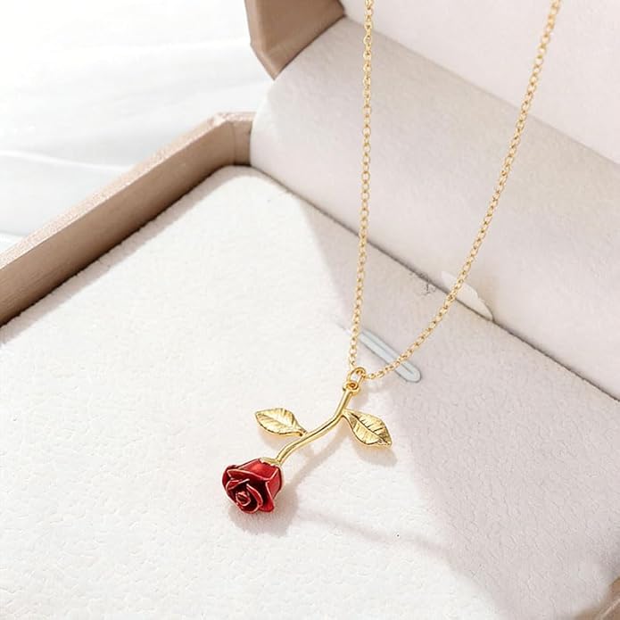 ONLYJUMP Rose Alloy Necklace for Women Heart Pendant Copper Zircon Light Luxury Fashion Jewelry Dainty Romantic Statement Necklace for Daily Wear Ideal Valentine's Day Anniversary Birthday Gift