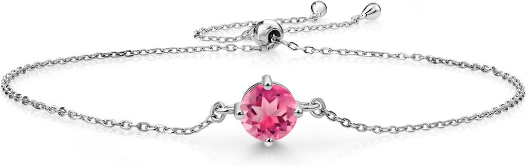 Gem Stone King Gemstone Birthstone Solitaire Bracelet For Women | 925 Sterling Silver | Round 6MM | Gift for Her Women Wife Mom Lady Daughter | Adjustable Bolo Bracelet | Easy-On Easy-Off