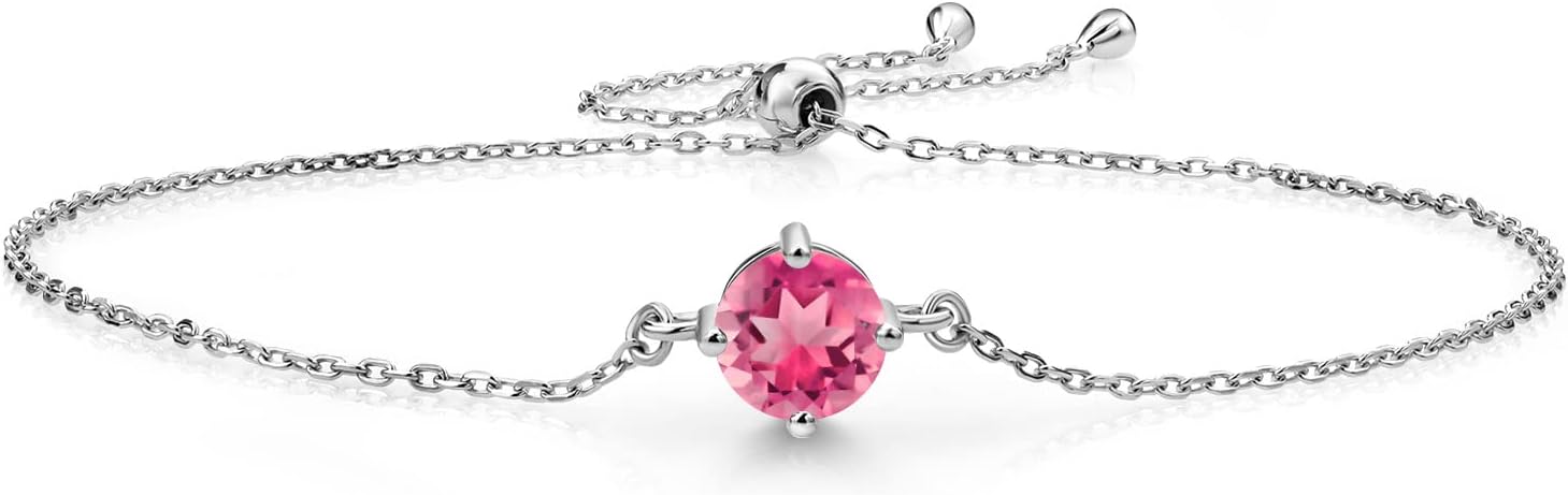 Gem Stone King Gemstone Birthstone Solitaire Bracelet For Women | 925 Sterling Silver | Round 6MM | Gift for Her Women Wife Mom Lady Daughter | Adjustable Bolo Bracelet | Easy-On Easy-Off