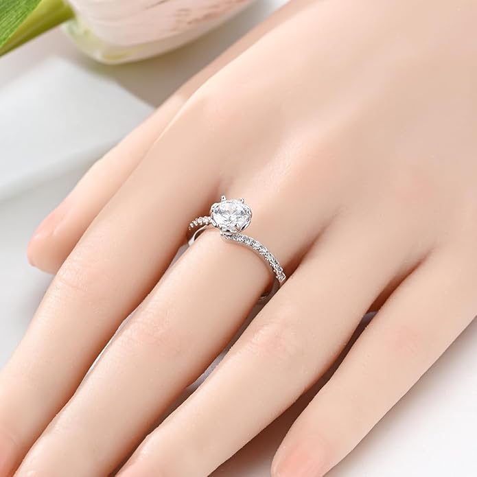Parmuz 925 Sterling Silver Adjustable Ring for Woman Stackable Open Lucky Ring Eternity Bands Dainty CZ Statement Engagement