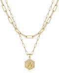 M MOOHAM Valentines Gifts for Women Teen Girls, 14K-Gold-Plated Initial Necklaces for Women Cute Hexagon Letter Initial Necklace Layered Necklaces for Womens Teen Girl Valentines Jewelry Gifts