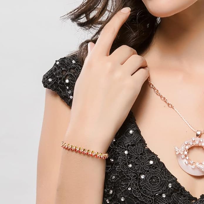 14K Gold Ruby and Emerald Tennis Bracelet for Women,Dainty Love Heart Style Moissanite Adjustable Link Bracelet,Fashion Jewelry Gift for Her