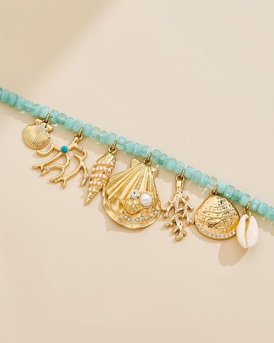 Shell Starfish Charm Necklace For Women Boho Ocean Themed Necklaces for Women, Layered & Charm Pendant Necklaces Summer Beach Jewelry