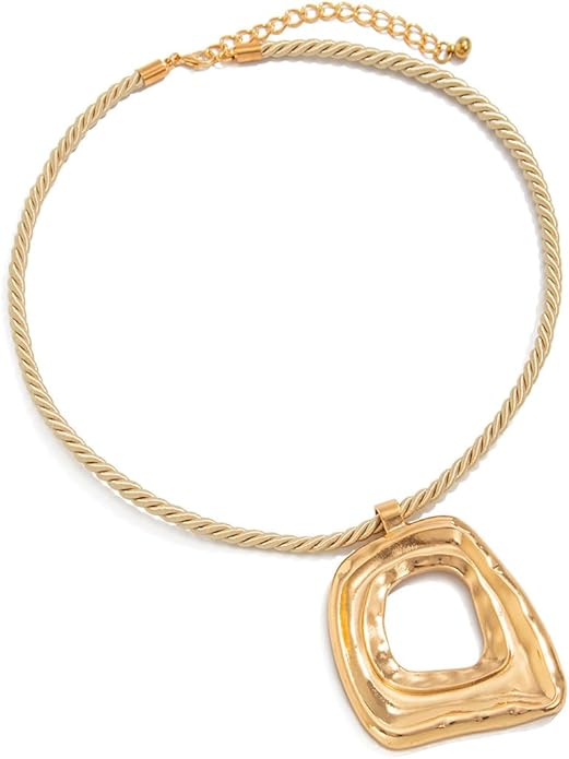 PLOUTOS Statement Modern Geometric Hollow Square Pendant Rope Chain Necklace for Women Bold Fashion Layering Collarbone Jewelry Party Wear Accessory