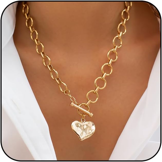 Atiptu Gold Chunky Cross Necklace for Women Statement Cross Pendant Necklace Layered Hammered Bold Cross Necklace Vintage Toggle Clasp Necklace Jewelry