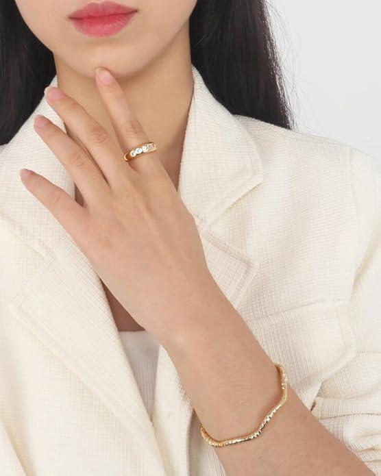 POTESSA 18K Gold Plated Cuff Bracelets Adjustable Dainty Bangle Handemade Jewelry for Women