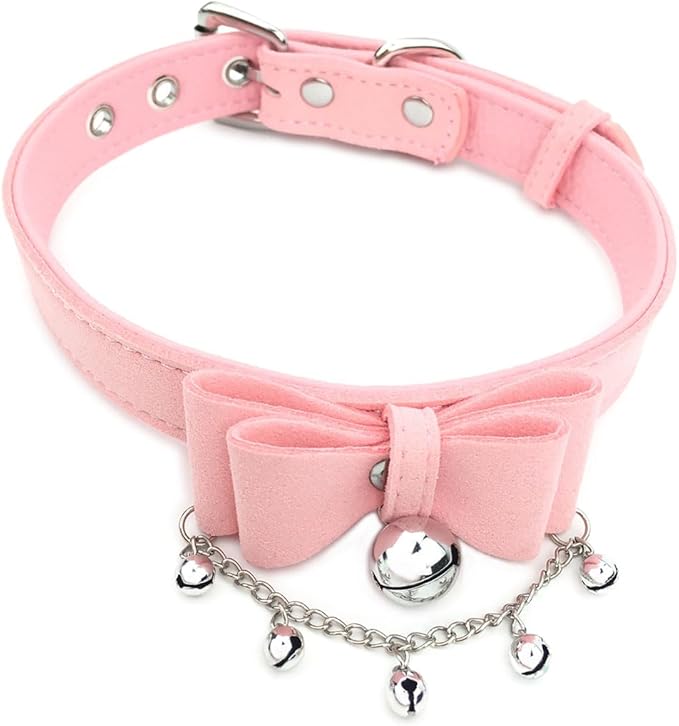 Destiny Love Bell Padlock Choker Collar Necklace Lolita Bow Collar Cat Kitty Velvet Necklace with Heart Lock and Key with Box for Women and Men