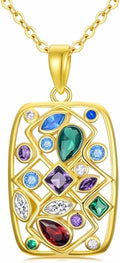 Gemstone Necklaces for Women 14K Yellow Gold Plated Silver Colorful Pendant Necklace Multicolor Cubic Zirconia Heart Pearshaped Jewelry for Mother Wife Daughter