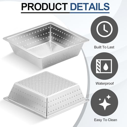 Tuanse 1 Pcs 10 x 10 x 3'' Stainless Steel Commercial Floor Drain Strainer - Image 3