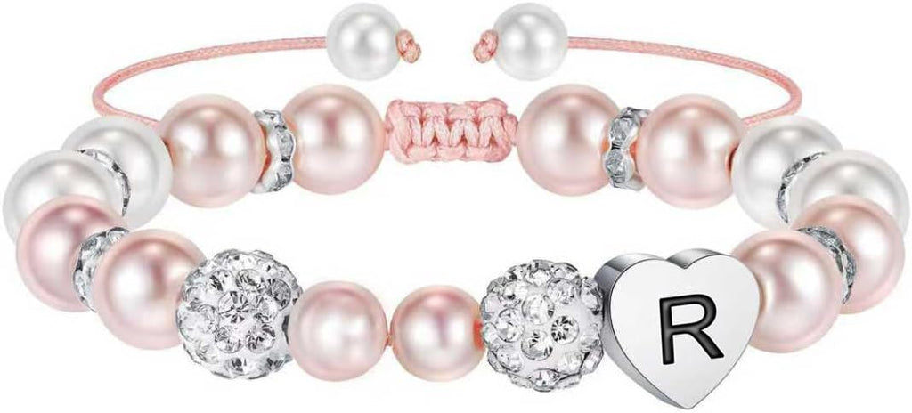 Solza Heart Bead Initial Bracelet – Personalized Stainless Steel Beaded Bracelet with Letter Charm, Adjustable Heart Bracelet, Fashion Jewelry Gift, Stackable Personalized Jewelry Accessory