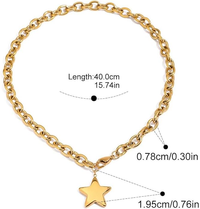 Large Star Necklace Chunky Gold Necklace for Women Trendy Silver Big Statement Necklaces Bold Thick Paperclip Necklaces OT Toggle Chunky Jewelry Holiday Christmas Jewelry Gifts Stocking Stuffers