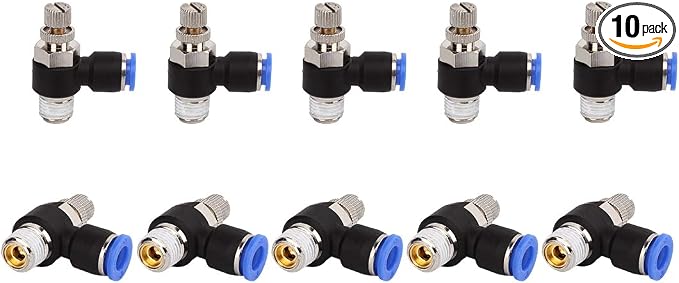 SNS 3/8"Tube OD x 3/8 NPT 90 Degree Elbow Air Flow Control Valve Push To by SNS