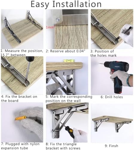 14 Inch Folding Shelf Brackets, 2 Pack Stainless Steel Heavy Duty L Bracket - Image 6