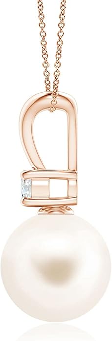 Angara Freshwater Pearl Pendant for Women | Freshwater Pearl V-Bale Pendant in 14K Solid Gold/Platinum With 18" Chain | June Birthday, Anniversary, Gemstone Jewelry Gift