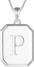 YL Initial Necklace 925 Sterling Silver Square/Round/Heart Letter Pendant A-Z Alphabet Polished Jewelry for Women
