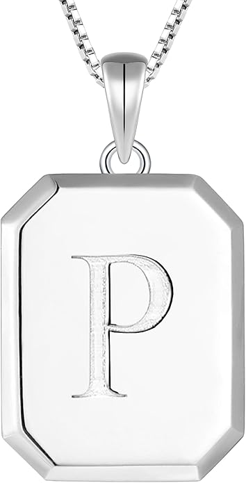 YL Initial Necklace 925 Sterling Silver Square/Round/Heart Letter Pendant A-Z Alphabet Polished Jewelry for Women