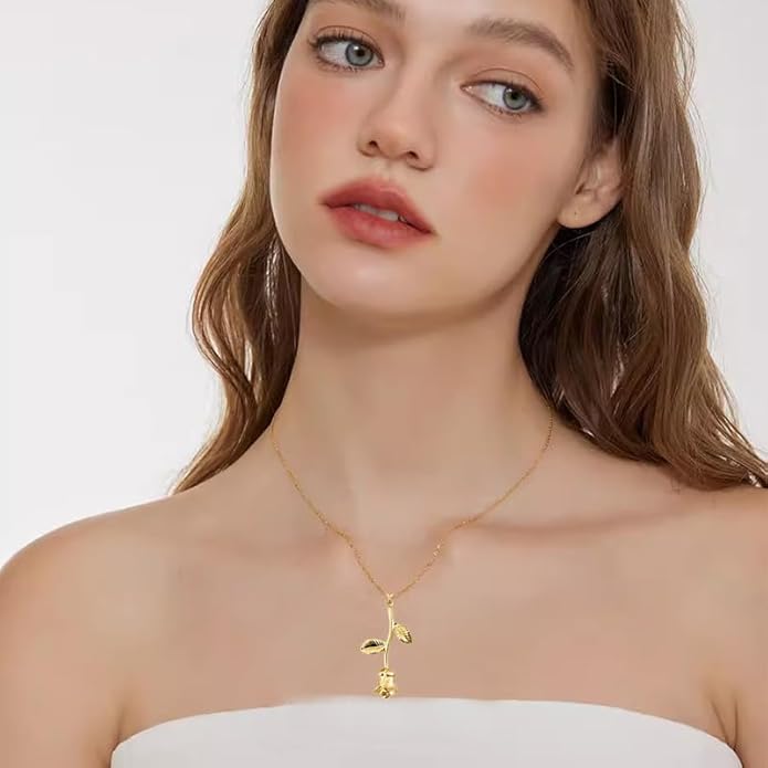 ONLYJUMP Rose Alloy Necklace for Women Heart Pendant Copper Zircon Light Luxury Fashion Jewelry Dainty Romantic Statement Necklace for Daily Wear Ideal Valentine's Day Anniversary Birthday Gift