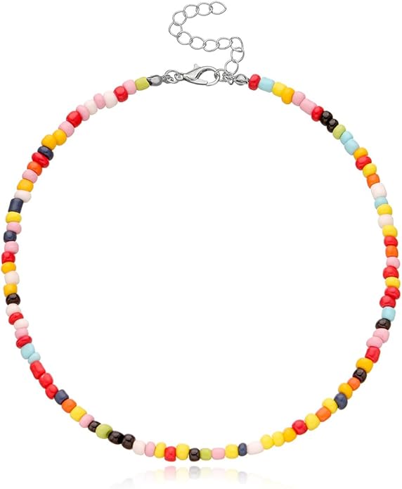 MYANAIL 10PC Colorful Beads Choker Necklace Set for Women Boho Beaded Glamour Choker Jewelry Bohemian Bead Necklace Chain