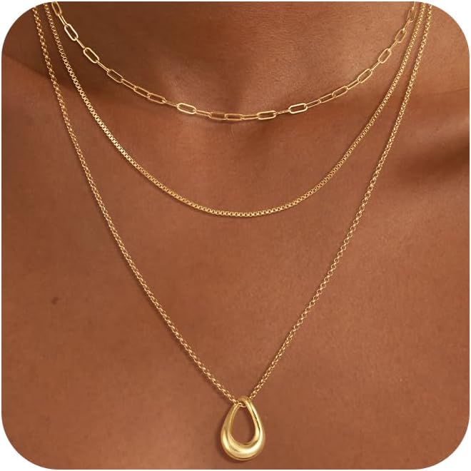 NECOCY Valentine's Day Gift 14k Gold/Silver Plated Layered Gold Necklaces for Women, 3Pcs Dainty Herringbone Choker Set, Trendy Stack Simple Chain Layering Pendant Jewelry