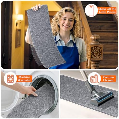 Stair Treads for Wooden Steps 10 PCS, Non Slip Stair Rugs Grey - Image 5