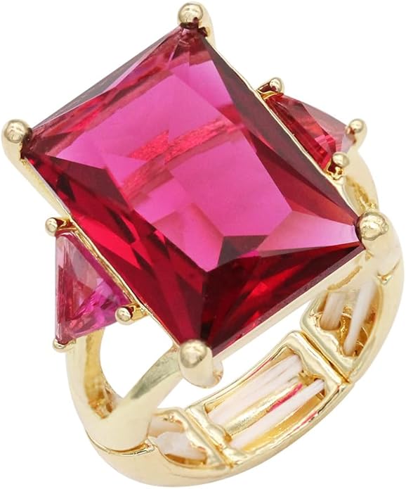 Lavencious Big Bold Radiant CZ Stones Stretch Rings for Women Size for 7-9