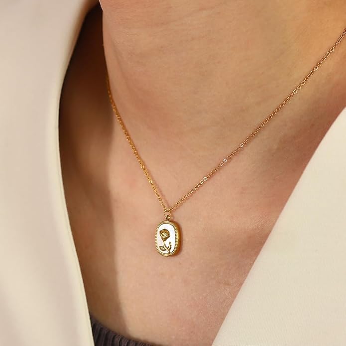 IBARA Women Gold Dianty Necklace Sun Crescent Moon Star Evil Eye Lock Lovely Heart Flower Butterfly Pearl Pendant Coin Necklaces 18K Gold CZ Diamond Filled Chain Boho Beach Simple Handmade Jewelry