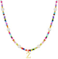 M MOOHAM Valentines Day Gifts for Kids Teen Girls - Colorful Initial Necklaces for Girls Women Kids, Beaded Pearl Choker Necklace for Women Trendy, Birthday Gifts Teenage Girl Teen Kid Jewelry
