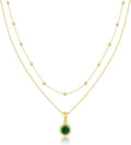 14K Gold-Plated Women's Double-Layer Birthstone Necklace Delicate Round Birthstone Pendant with a Simple Necklace, a Birthday Gift for Women Teenage Girls