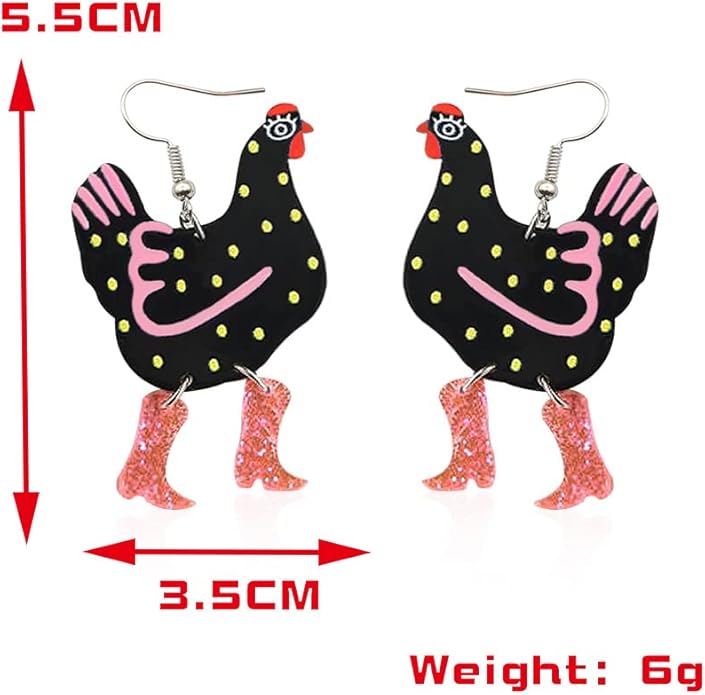 Acrylic Boot Big Chicken Earrings,Funny Colorful Boots Chicken Drop Dangle Earrings,Cock Hen Foot Chicken Earrings for Women Farm Design Lovely Gift