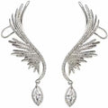 14K Gold Gemstone Feather Clip On Earrings for Women,Dainty Waterdrop Emerald Moissanite Angel Wing Ear Cuff,Fashion Christmas Jewelry Gift for Her