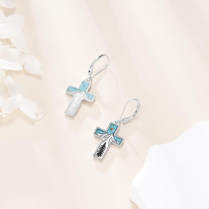 YFN Mountain Earrings 925 Sterling Silver Abalone Dangle Drop Mountain Jewelry Gift for Skiers, Hikers, Campers, Climbers and Nature Lovers
