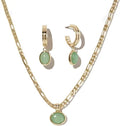 DISTANT DRUMS Simple Natural Green Aventurine Stone Jewelry Set for Women,Hoop Earrings,Bracelet,Necklace,18K Gold-plated Spiritual Gift,Fortunate Stone Jewelry,Choker